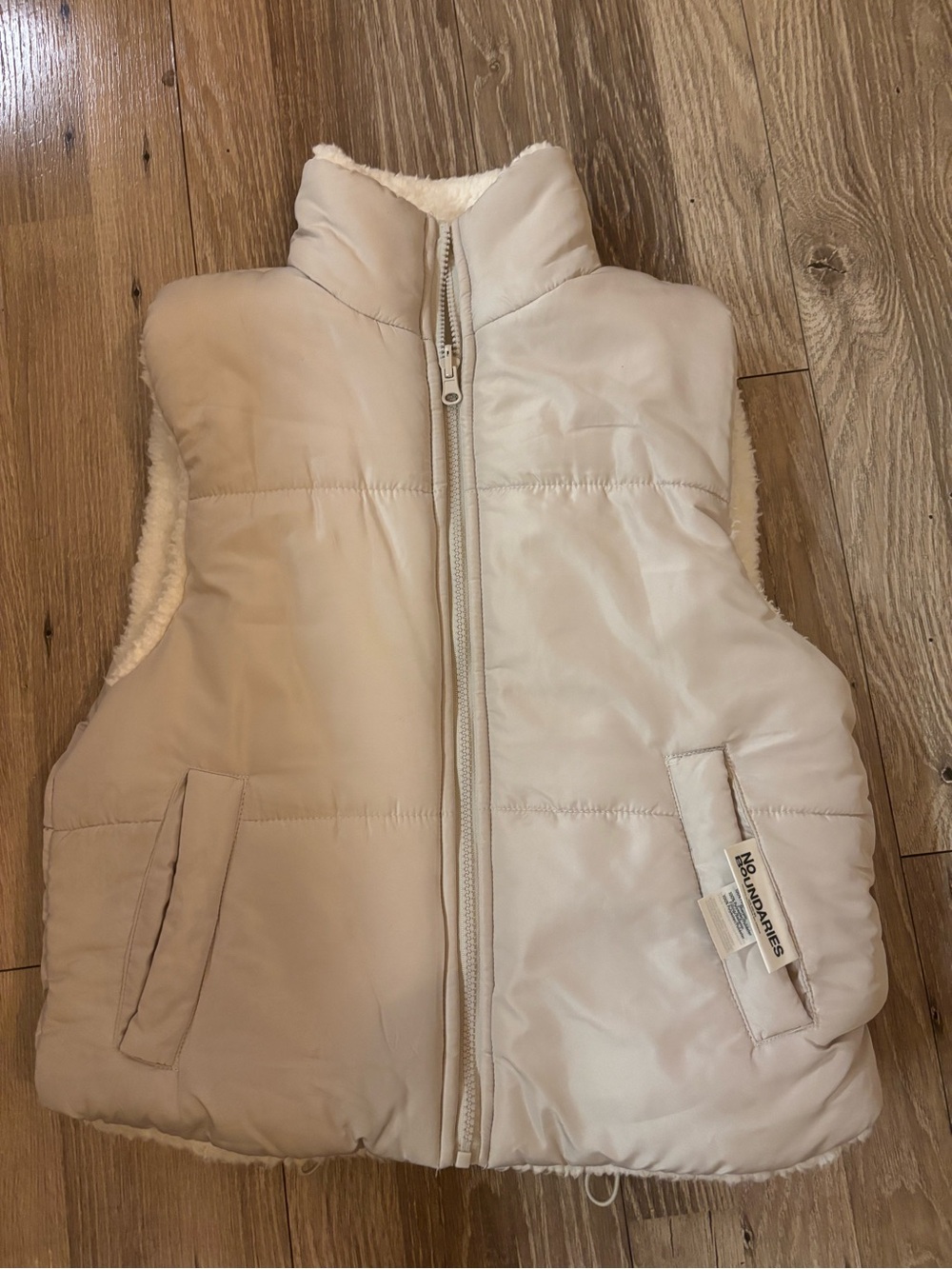 Women's Puffer Vest in Light Beige - Cozy Lined Vest